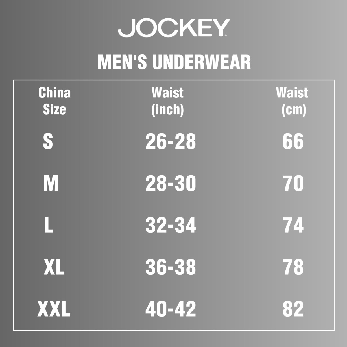 Jockey size chart - China Underwear